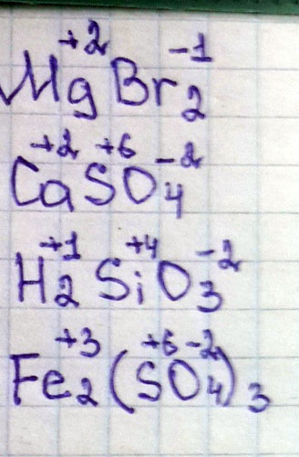 Степень окисления Mg Br2, CaSO4, H2SiO3, Fe2(SO4)