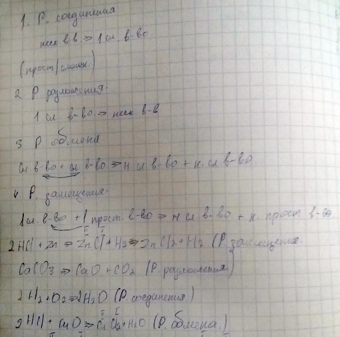 Подскажите, как определить реакцию разложения, соеденения, обмена, замещения и т.д.